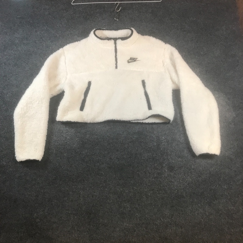 Nike Sherpa Fleece 1/4 Zip Jacket Womens Small White Good Cropped CJ6282-110